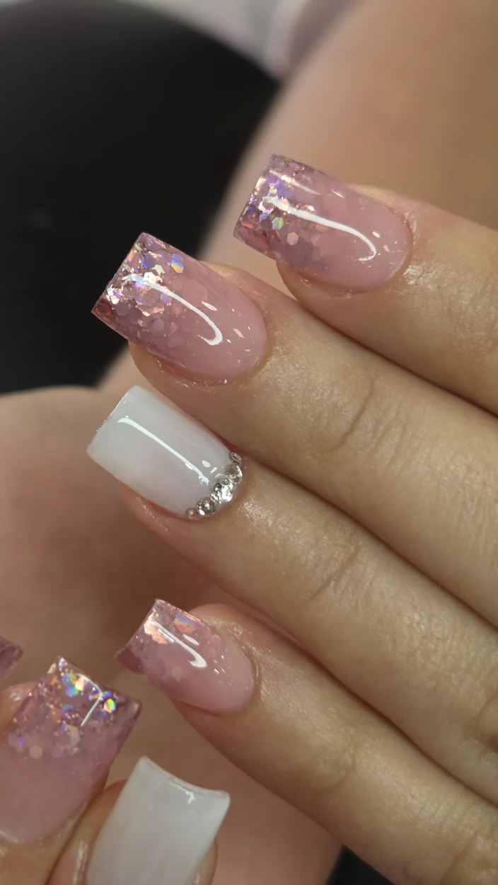 Manicure rosa con acabado brillante. Trabajo de Nails Spa by Ela.