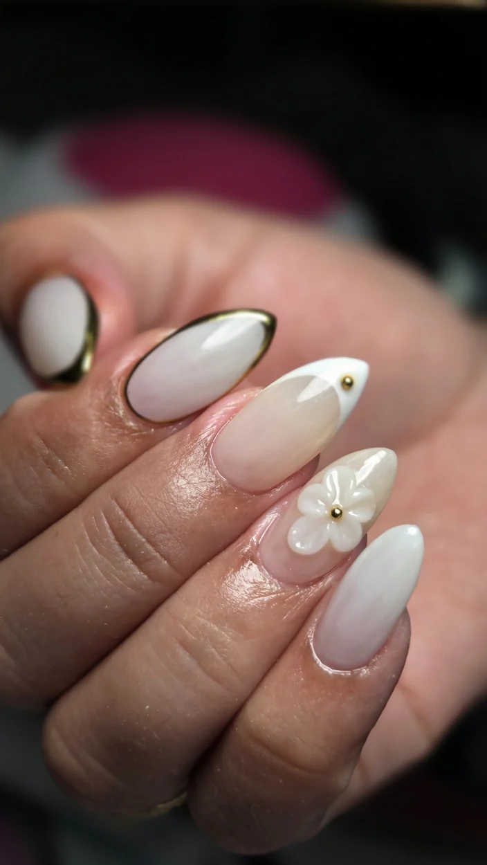 Diseño blanco con detalles delicados. Trabajo de Nails Spa by Ela.