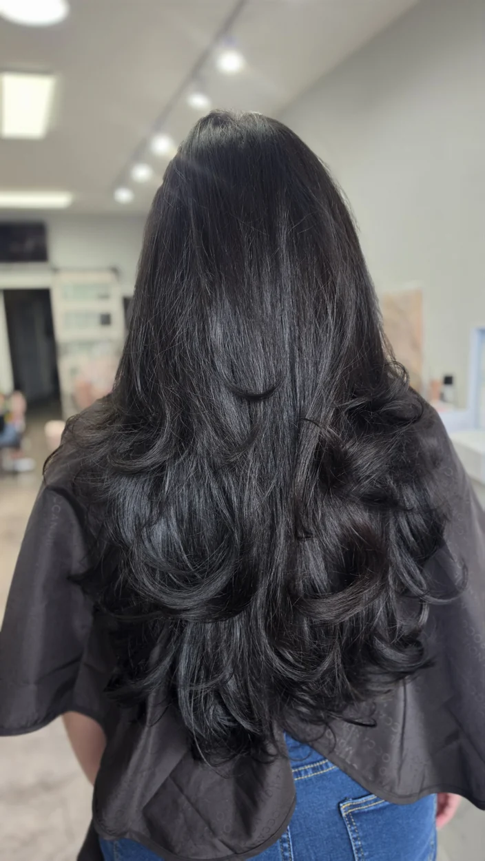 Cabello oscuro con ondas suaves. Trabajo de Nails Spa by Ela.